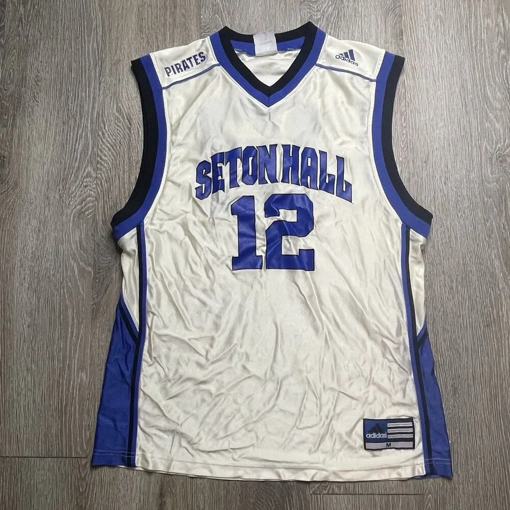 VINTAGE Seton Hall Pirates Basketball Jersey Men M White Adidas Y2K #12